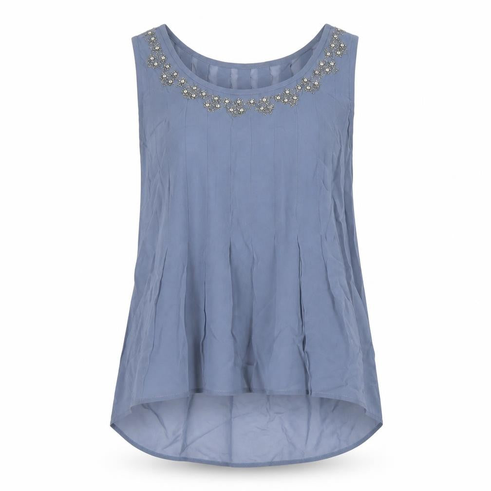 Monsoon Womens Blue Polyester Basic Blouse Size 8 Round Neck - Beaded Detail