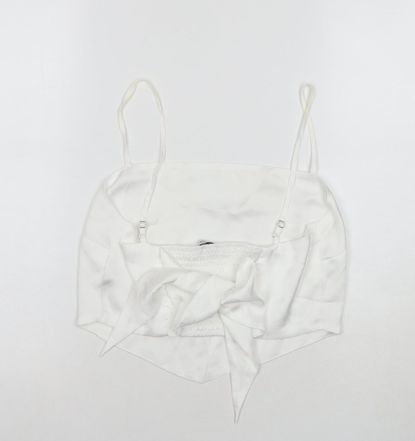 Stradivarius Womens White Polyester Cropped Tank Size L Square Neck