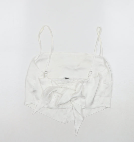 Stradivarius Womens White Polyester Cropped Tank Size L Square Neck