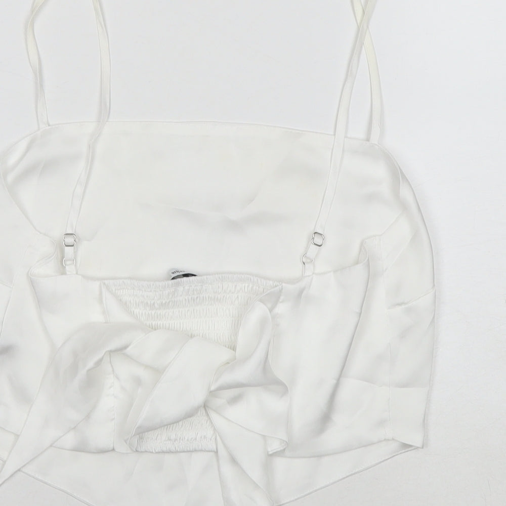 Stradivarius Womens White Polyester Cropped Tank Size L Square Neck