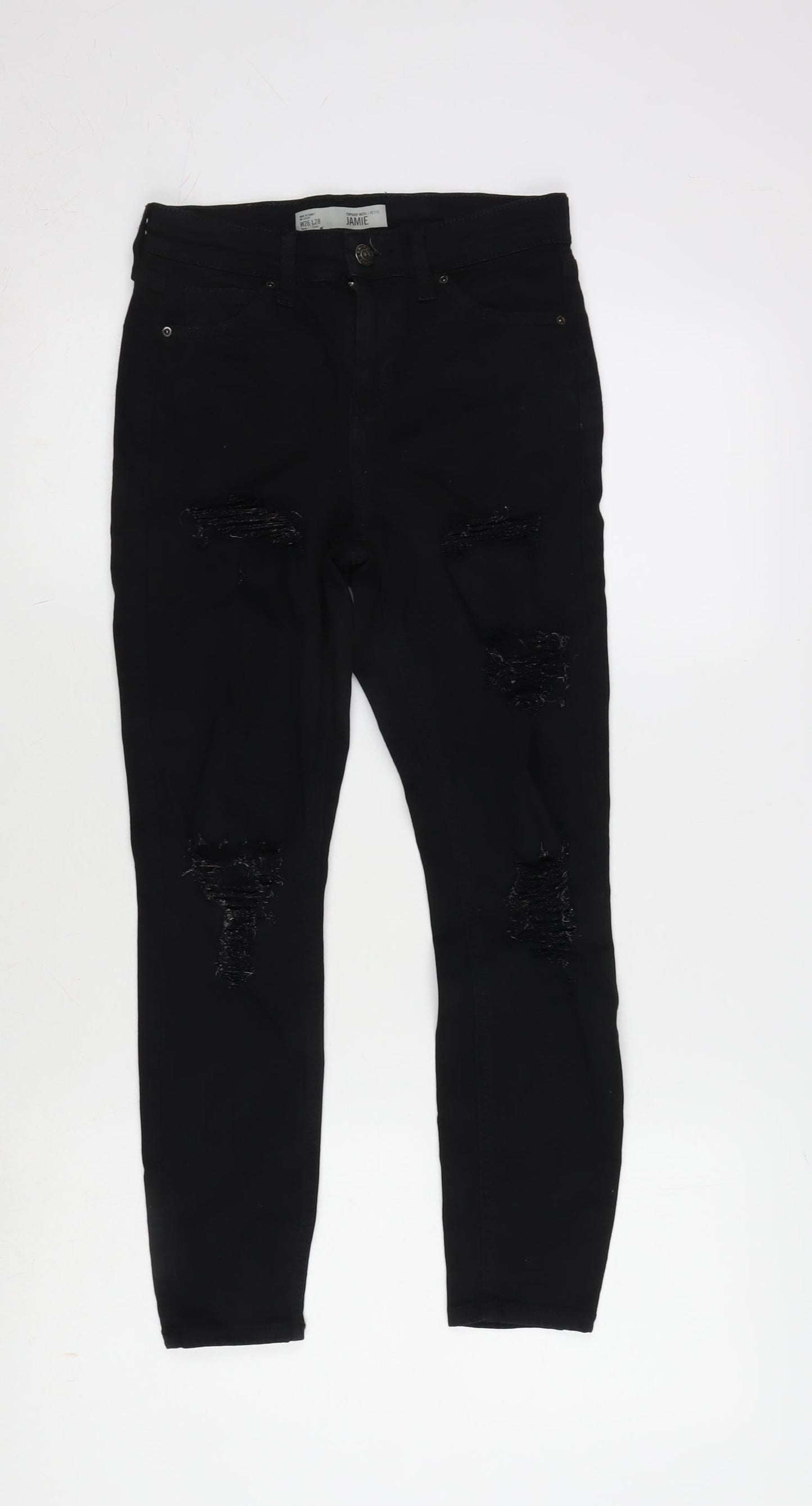 Topshop Womens Black Cotton Blend Tapered Jeans Size 26 in L28 in Regular Zip