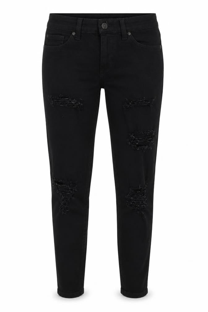 Topshop Womens Black Cotton Blend Tapered Jeans Size 26 in L28 in Regular Zip