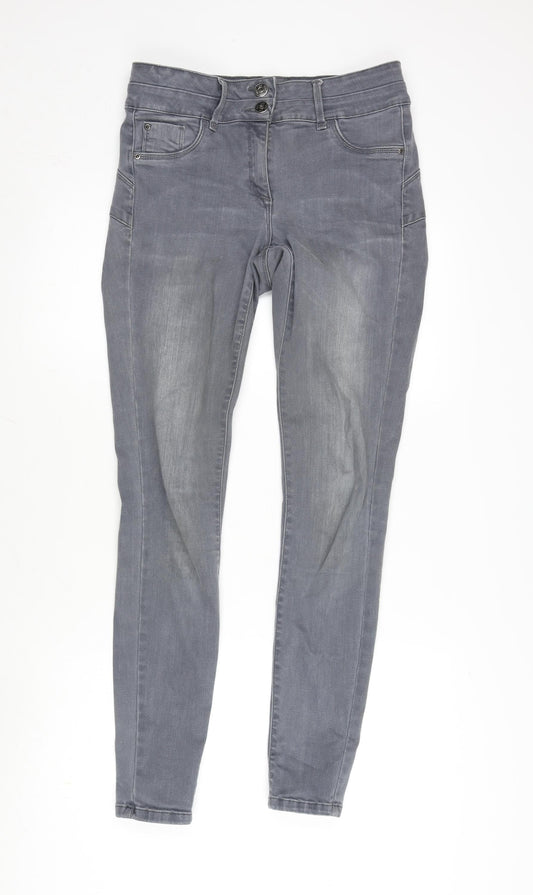 NEXT Womens Grey Cotton Blend Skinny Jeans Size 12 L31 in Regular Zip