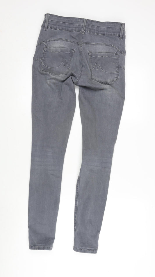 NEXT Womens Grey Cotton Blend Skinny Jeans Size 12 L31 in Regular Zip
