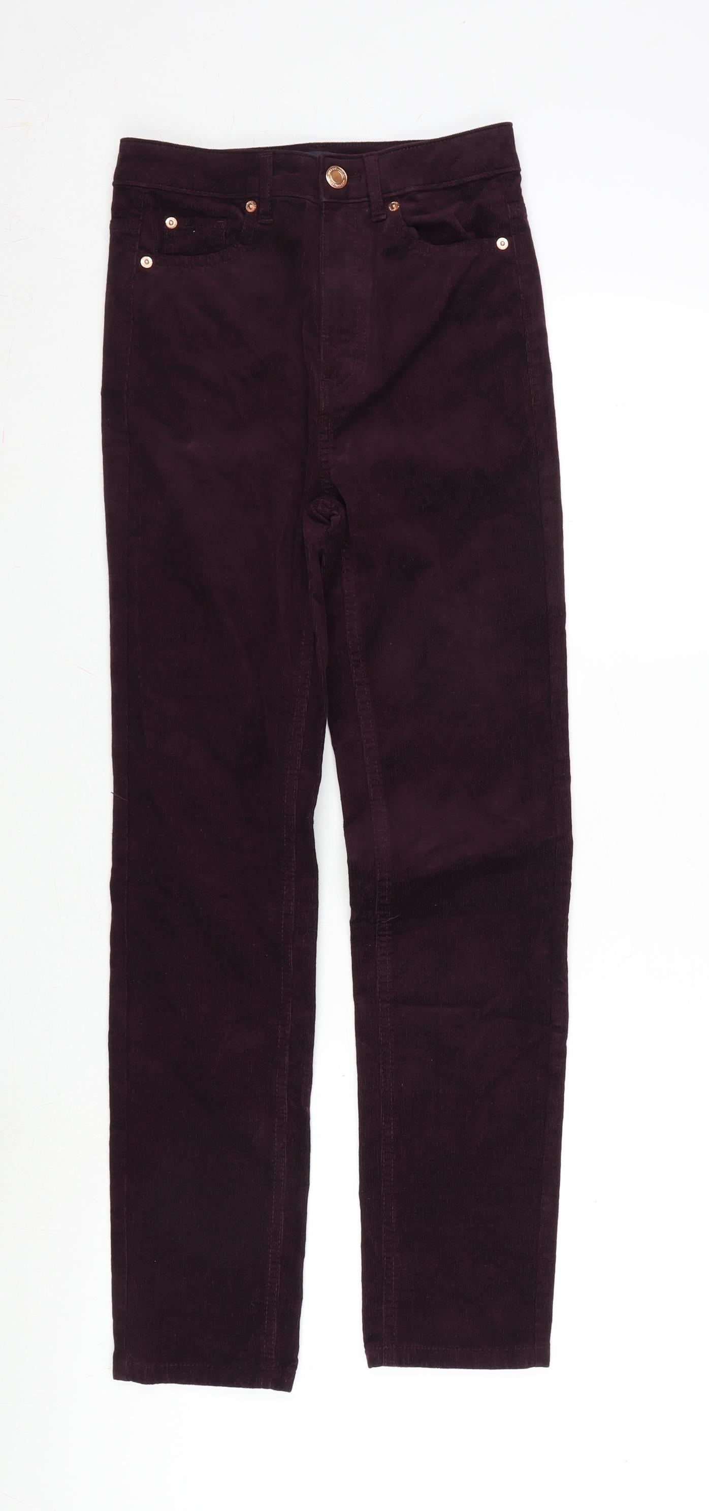 Marks and Spencer Womens Purple Cotton Trousers Size 8 L28 in Regular Zip