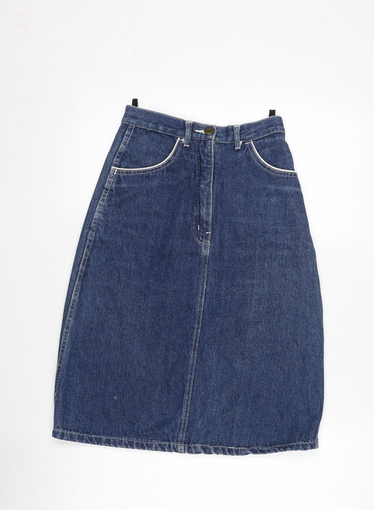 Click Womens Blue Cotton A-Line Skirt Size 24 in Zip