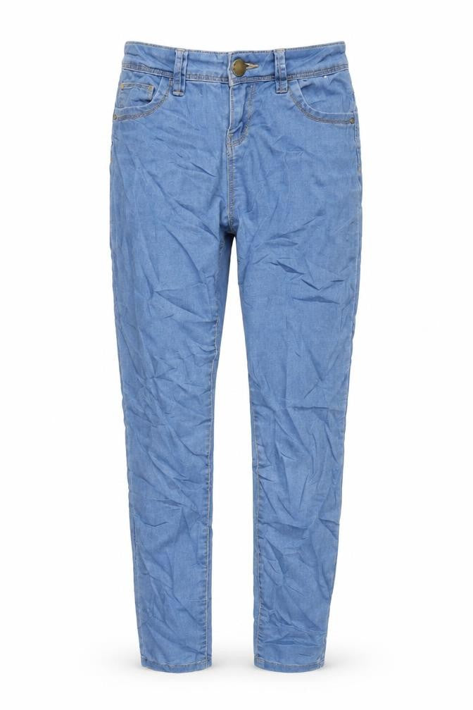Front view of Denim & Co. women’s blue cotton blend straight jeans, size UK 6, 25.5-inch leg regular zip