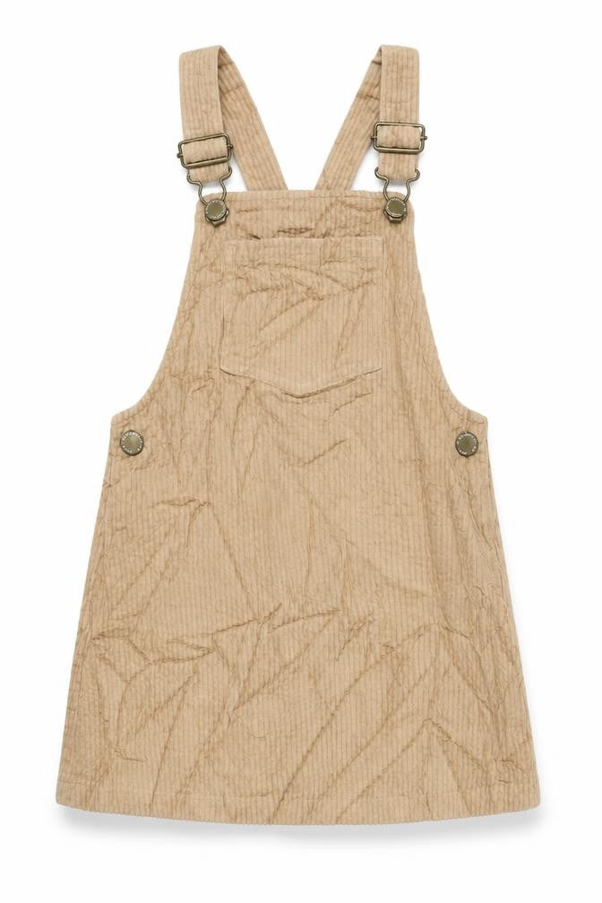 NEXT Girls Beige Cotton Pinafore/Dungaree Dress Size 3-4 Years Square Neck Snap - Adjustable Straps