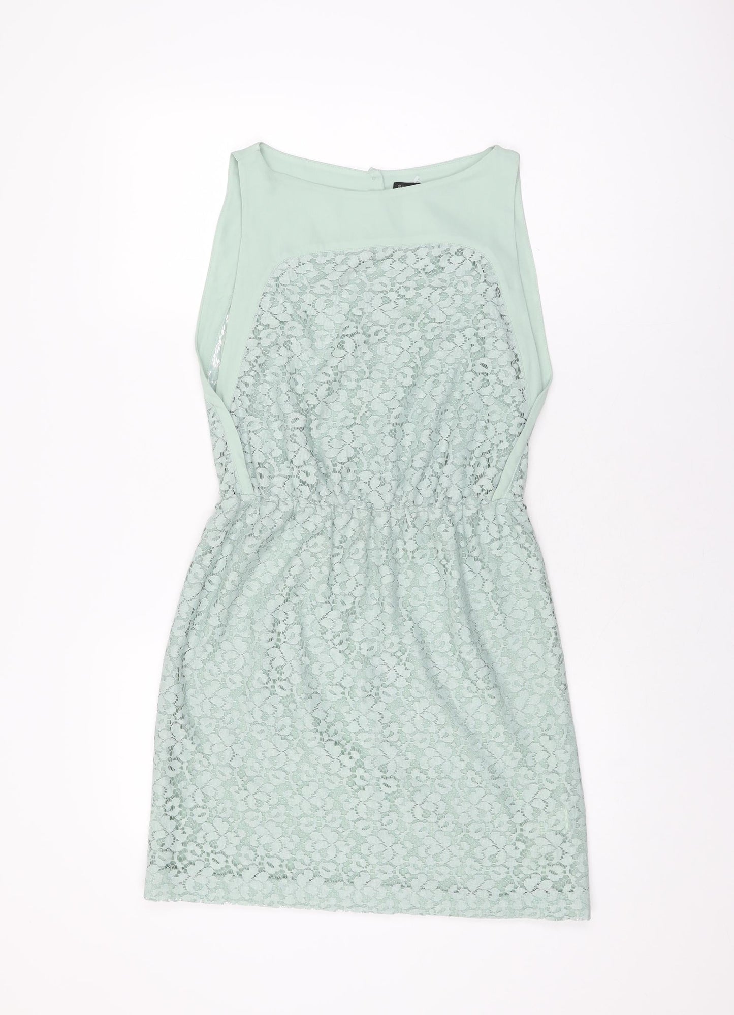Zara Womens Green Floral Polyester Mini Size XS Boat Neck Button