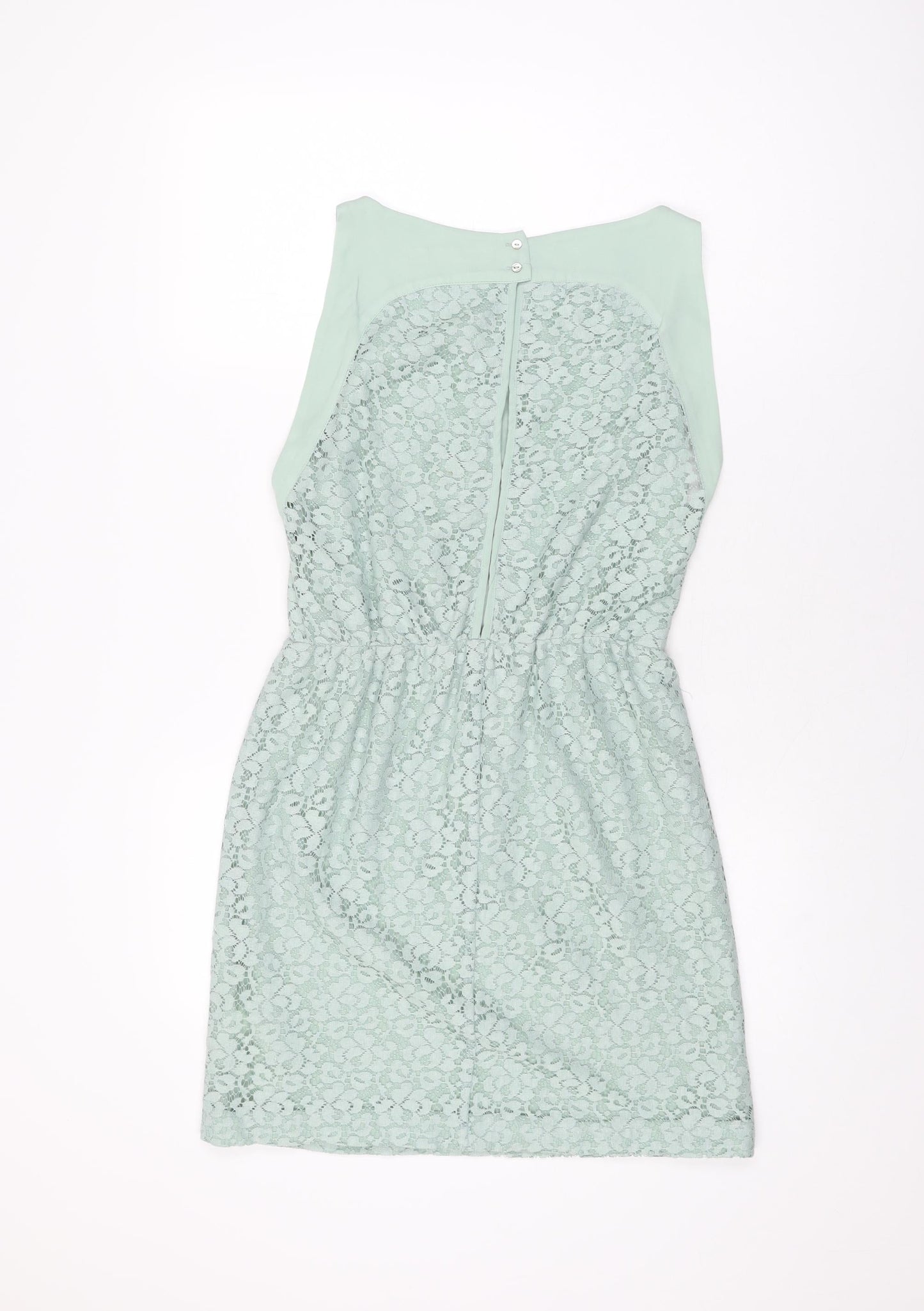 Zara Womens Green Floral Polyester Mini Size XS Boat Neck Button