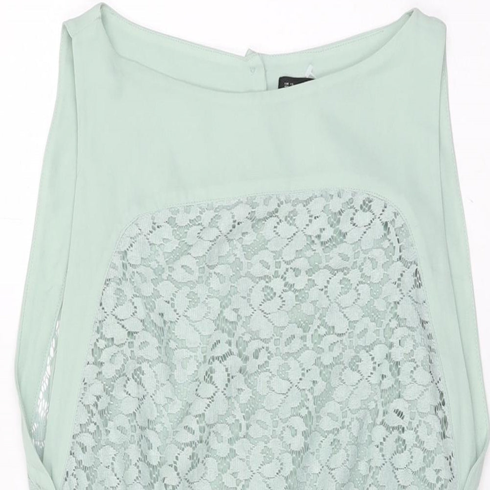 Zara Womens Green Floral Polyester Mini Size XS Boat Neck Button