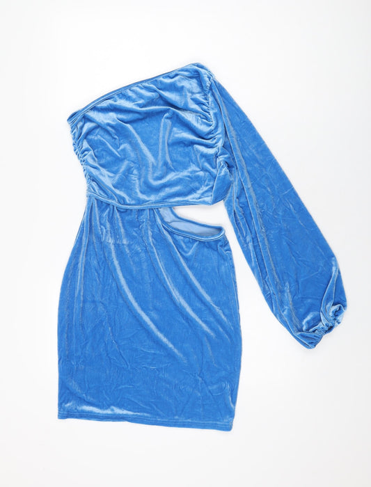 Simplee Womens Blue Polyester Mini Size M One Shoulder Pullover