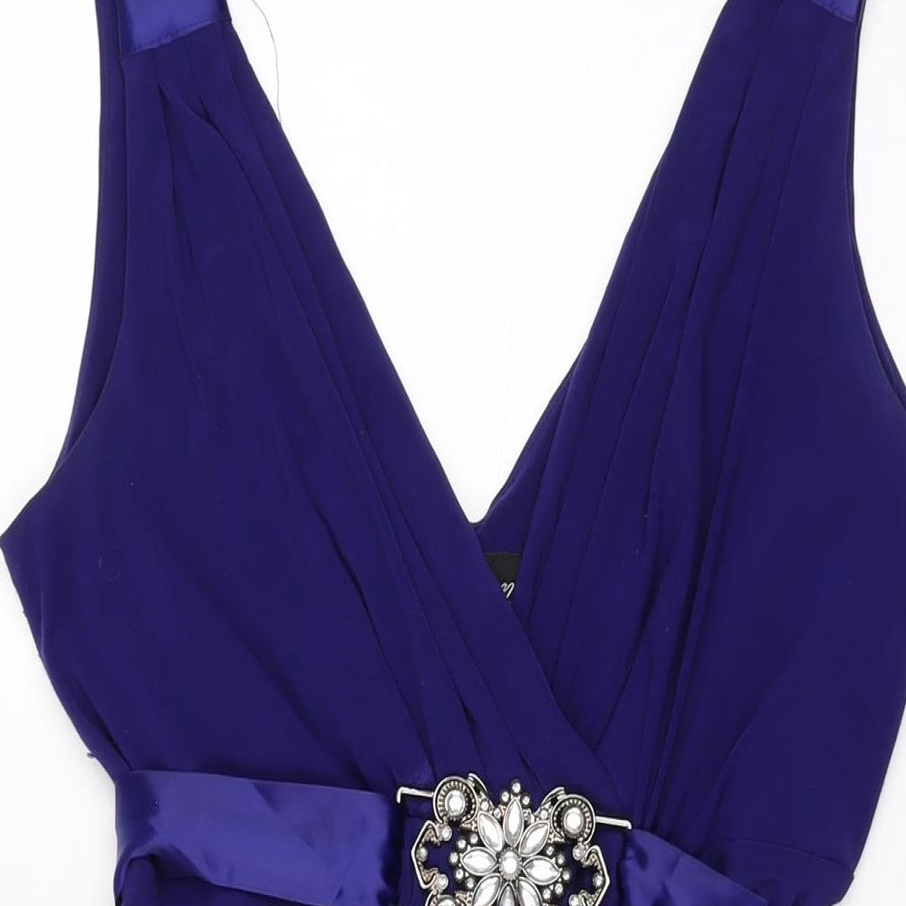 Scarlett Nite Womens Blue Polyester A-Line Size 10 V-Neck Tie
