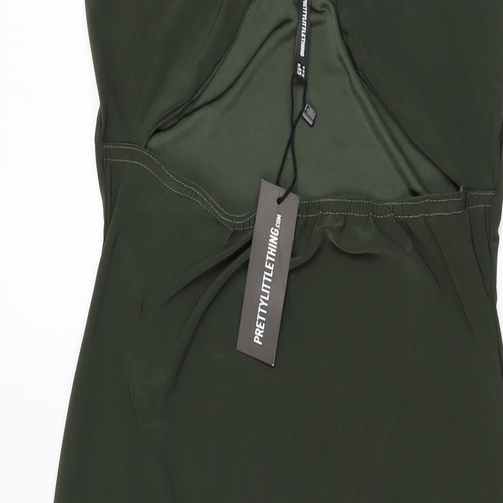 PRETTYLITTLETHING Womens Green Polyester Bodycon Size 14 V-Neck Pullover