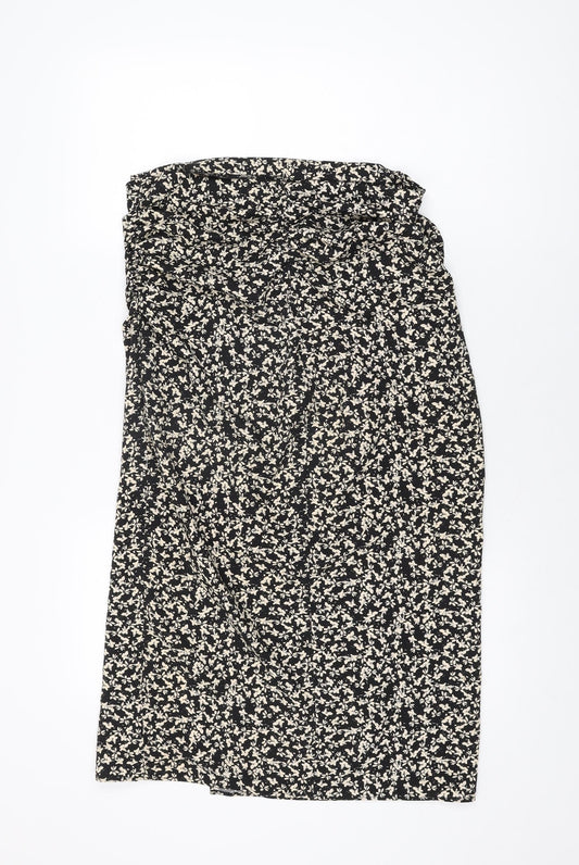 Zara Womens Black Floral Polyester Flare Skirt Size L Zip