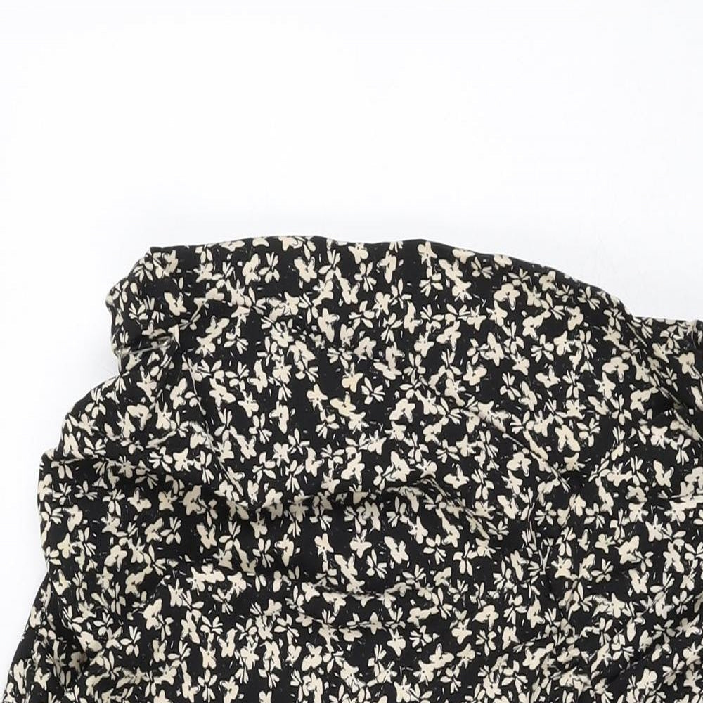 Zara Womens Black Floral Polyester Flare Skirt Size L Zip