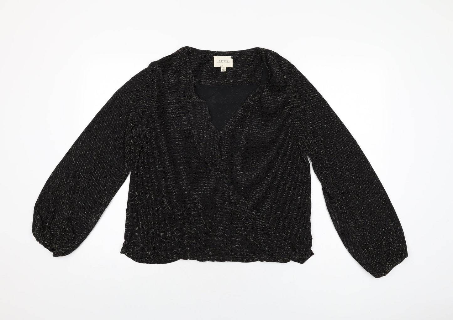 If By Sea Womens Black Geometric Nylon Basic Blouse Size XL V-Neck