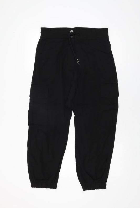 Zara Womens Black Polyester Trousers Size S L22 in Regular Zip