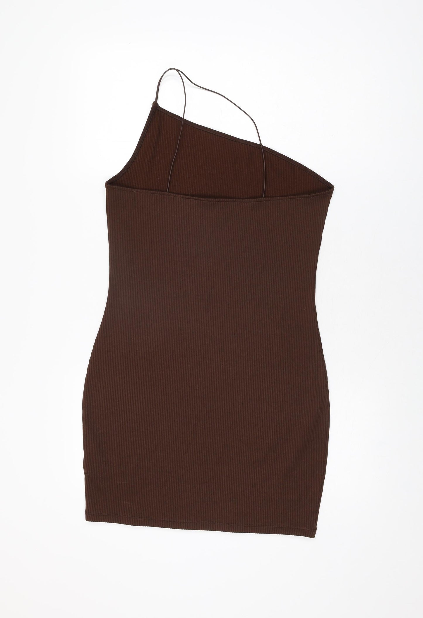 H&M Womens Brown Polyester Bodycon Size L One Shoulder Pullover