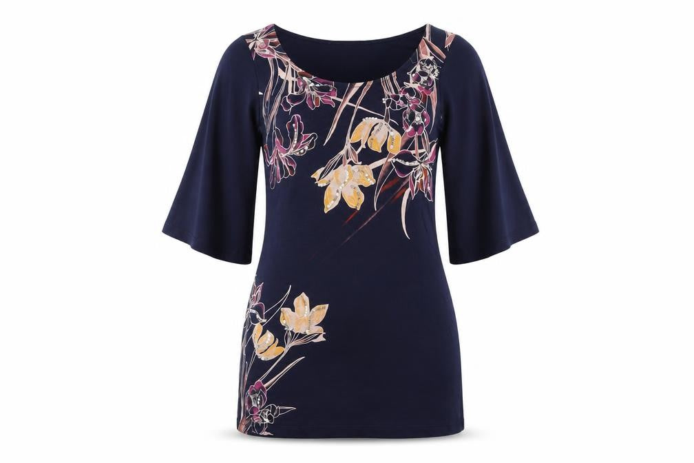 Dorothy Perkins Womens Blue Floral Polyester Basic T-Shirt Size 8 Round Neck