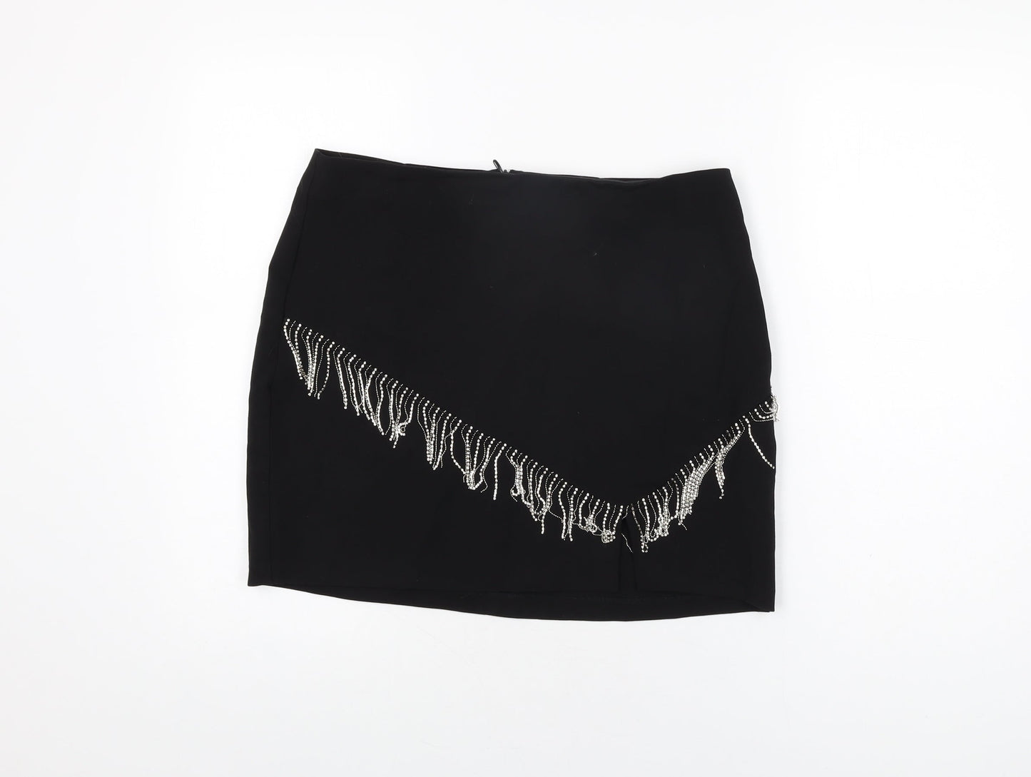 Zara Womens Black Polyester Mini Skirt Size L Zip