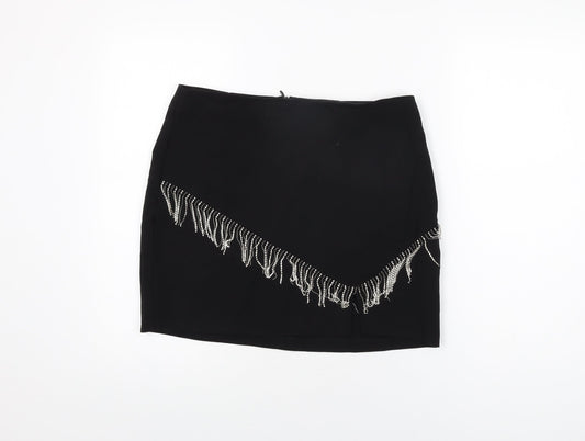 Zara Womens Black Polyester Mini Skirt Size L Zip