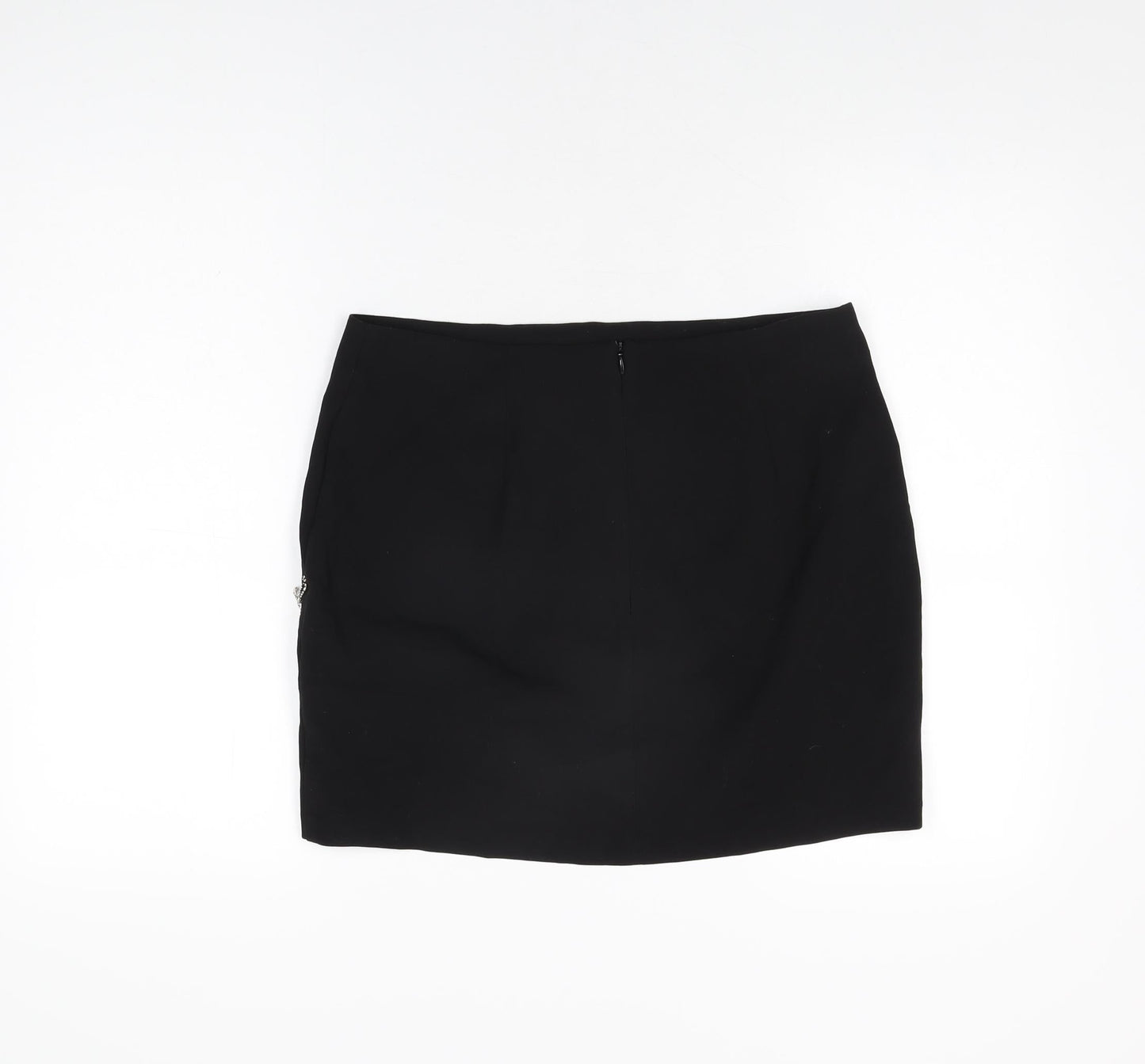 Zara Womens Black Polyester Mini Skirt Size L Zip