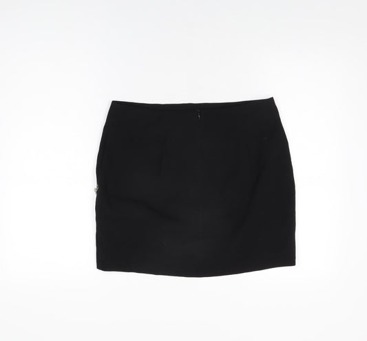 Zara Womens Black Polyester Mini Skirt Size L Zip