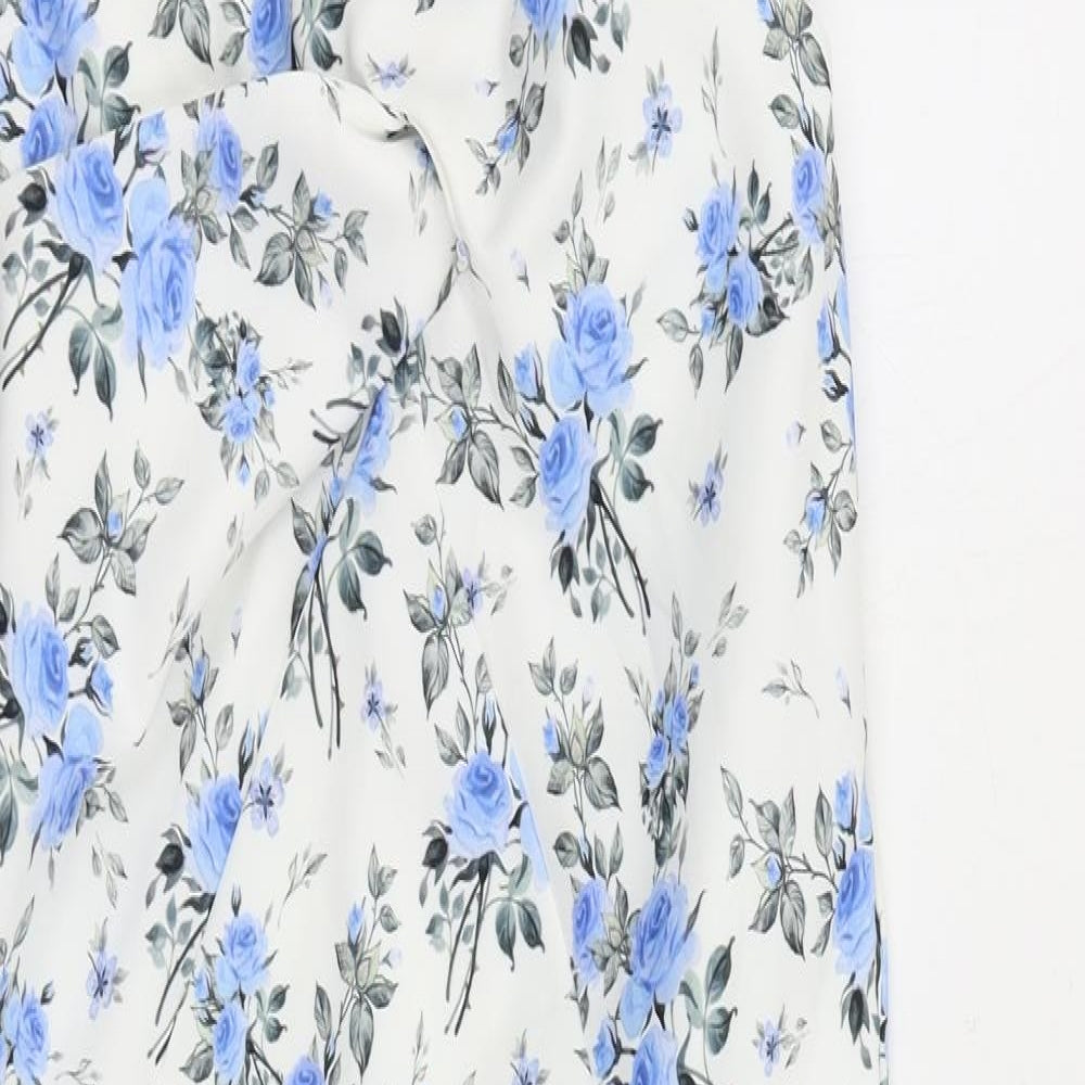 River Island Womens White Floral Polyester Sheath Size 12 V-Neck Zip
