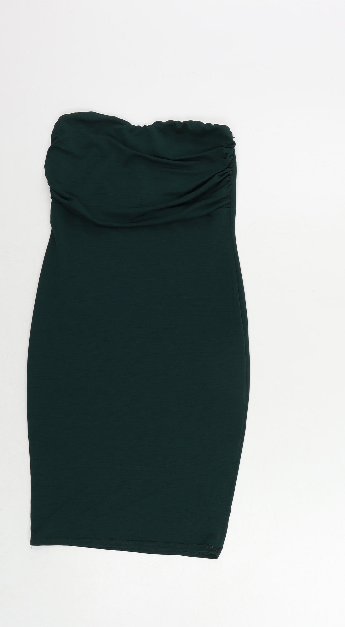 PRETTYLITTLETHING Womens Green Polyester Bodycon Size 8 Off the Shoulder Pullover - Strapless