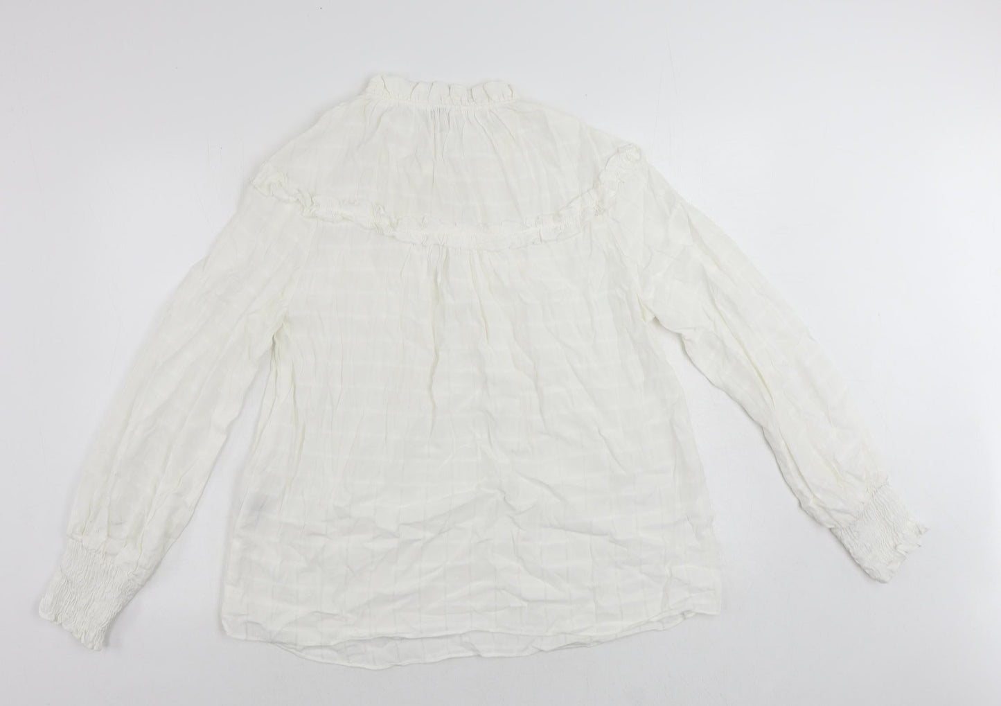 River Island Womens White Viscose Basic Blouse Size 12 Round Neck - Keyhole Neckline