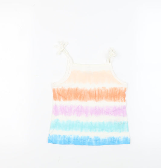 Marks and Spencer Girls Multicoloured Striped Cotton Camisole Tank Size 4-5 Years Square Neck Pullover