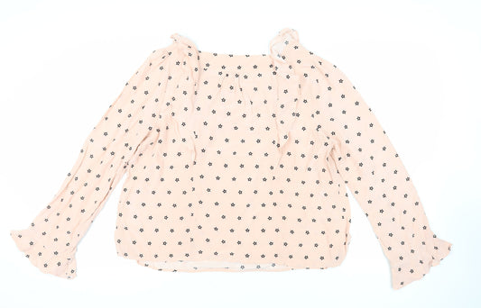 Alice Temperley Womens Pink Geometric Viscose Basic Blouse Size 16 Square Neck - Ruffles