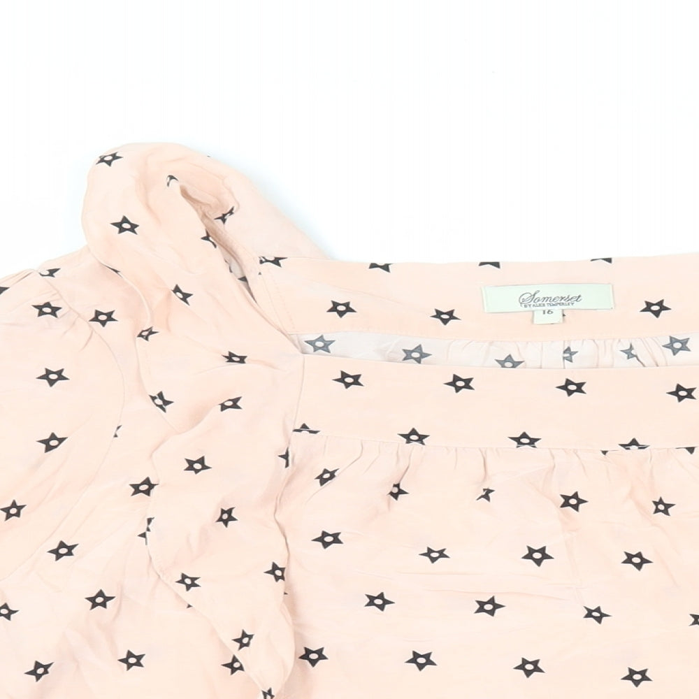 Alice Temperley Womens Pink Geometric Viscose Basic Blouse Size 16 Square Neck - Ruffles