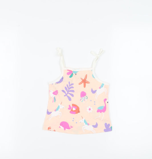 Marks and Spencer Girls Pink Geometric Cotton Camisole Tank Size 2-3 Years Square Neck Pullover