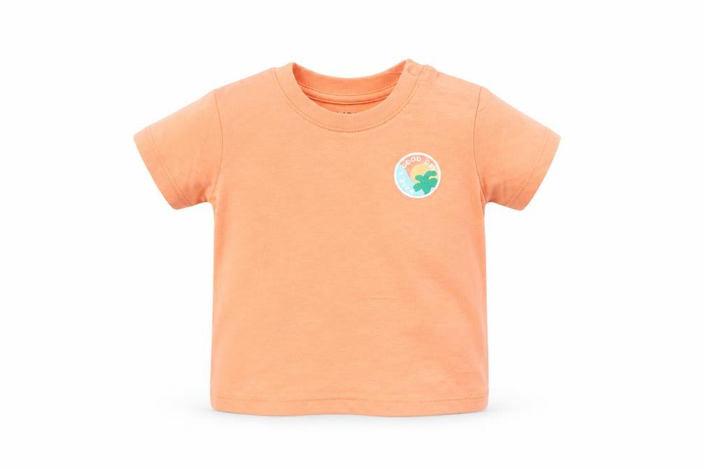 Front view of Marks & Spencer Baby Orange Cotton Pullover T-Shirt, size 3-6, Months Crew Neck Snap