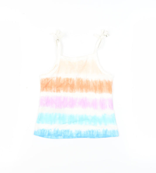 Marks and Spencer Girls Multicoloured Striped Cotton Camisole Tank Size 3-4 Years Square Neck Pullover