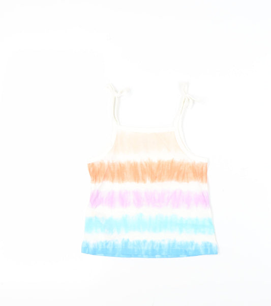 Marks and Spencer Girls Multicoloured Striped Cotton Camisole Tank Size 3-4 Years Square Neck Pullover
