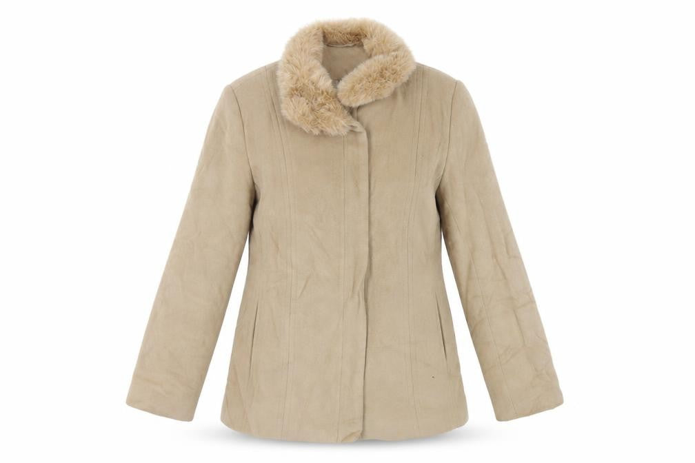 Principles Womens Beige Jacket Size 12 Zip - Faux Fur Collar