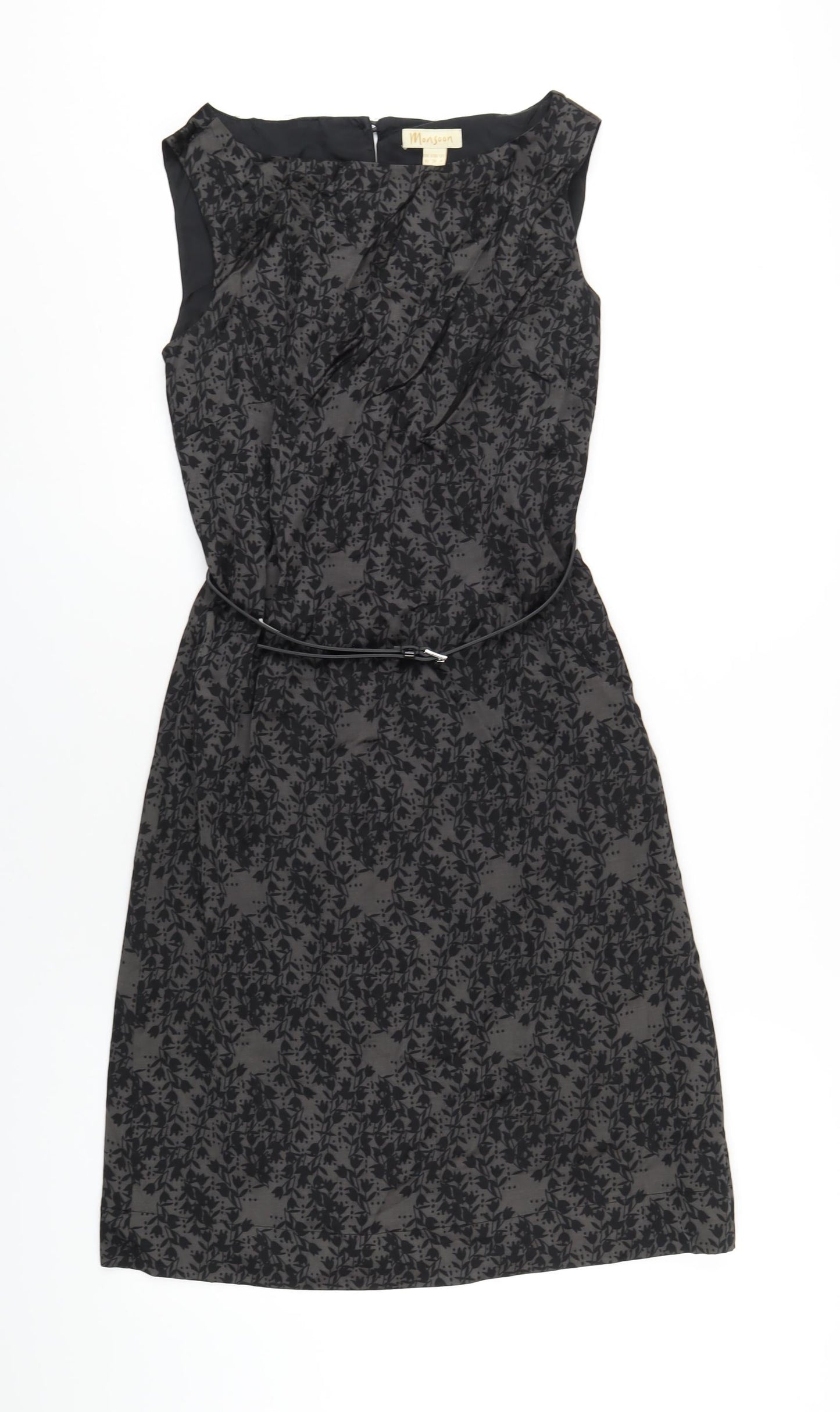 Monsoon Womens Black Geometric Viscose A-Line Size 10 Round Neck Zip