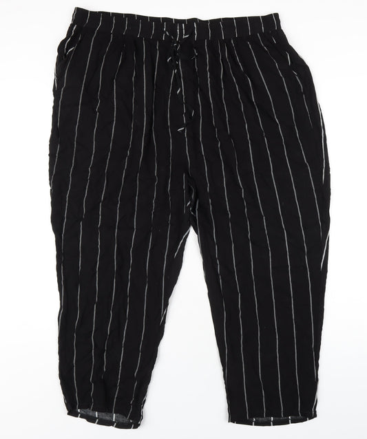 PRETTYLITTLETHING Womens Black Striped Viscose Trousers Size XL L25 in Regular Drawstring