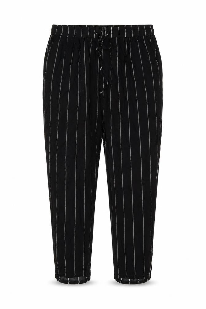 PRETTYLITTLETHING Womens Black Striped Viscose Trousers Size XL L25 in Regular Drawstring