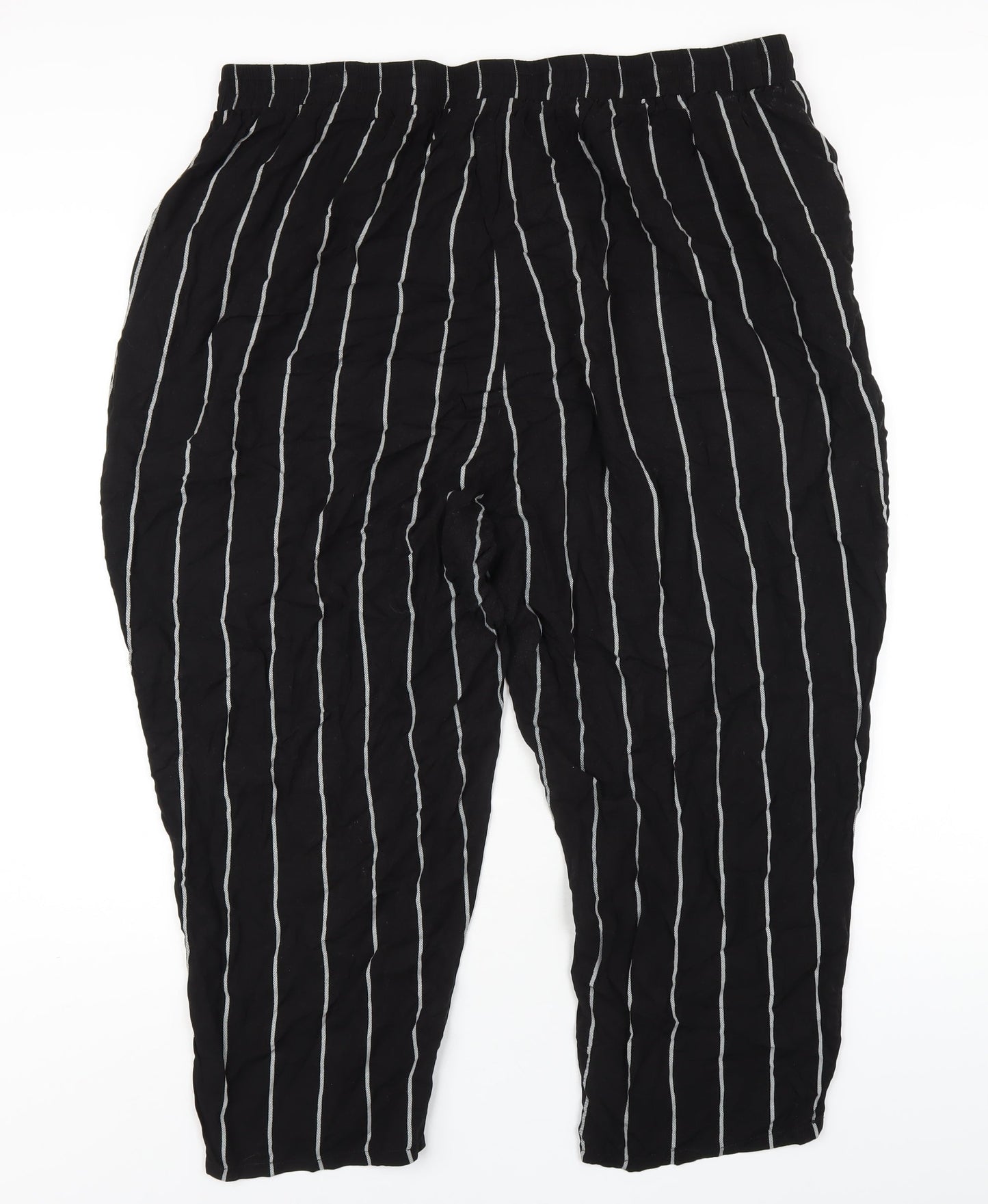 PRETTYLITTLETHING Womens Black Striped Viscose Trousers Size XL L25 in Regular Drawstring