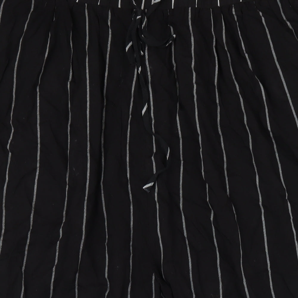 PRETTYLITTLETHING Womens Black Striped Viscose Trousers Size XL L25 in Regular Drawstring