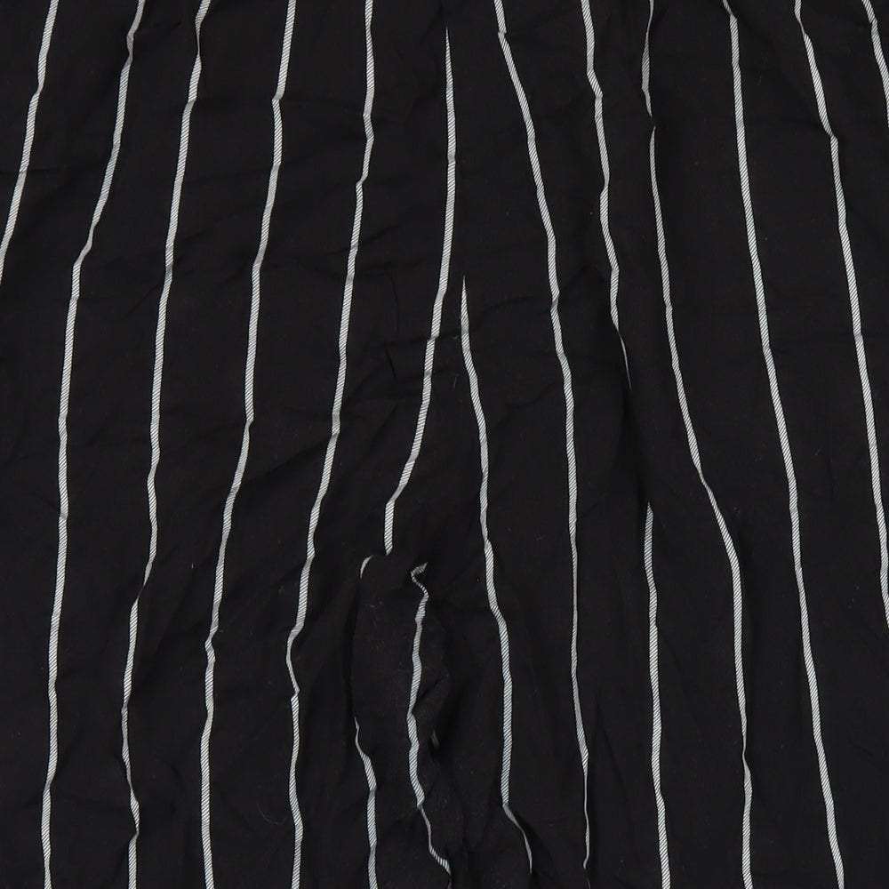 PRETTYLITTLETHING Womens Black Striped Viscose Trousers Size XL L25 in Regular Drawstring
