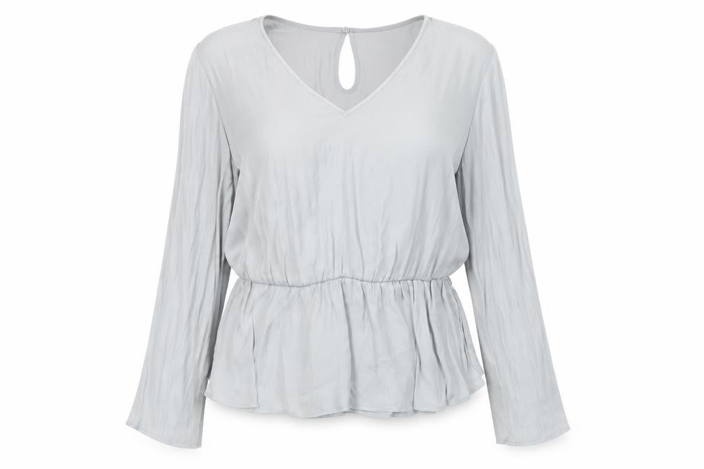 Marks and Spencer Womens Grey Polyester Basic Blouse Size 16 V-Neck