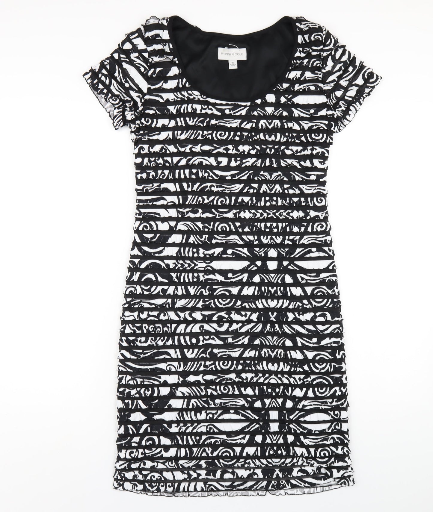 Ronni Nicole Womens Black Geometric Polyester Bodycon Size 8 Round Neck Pullover