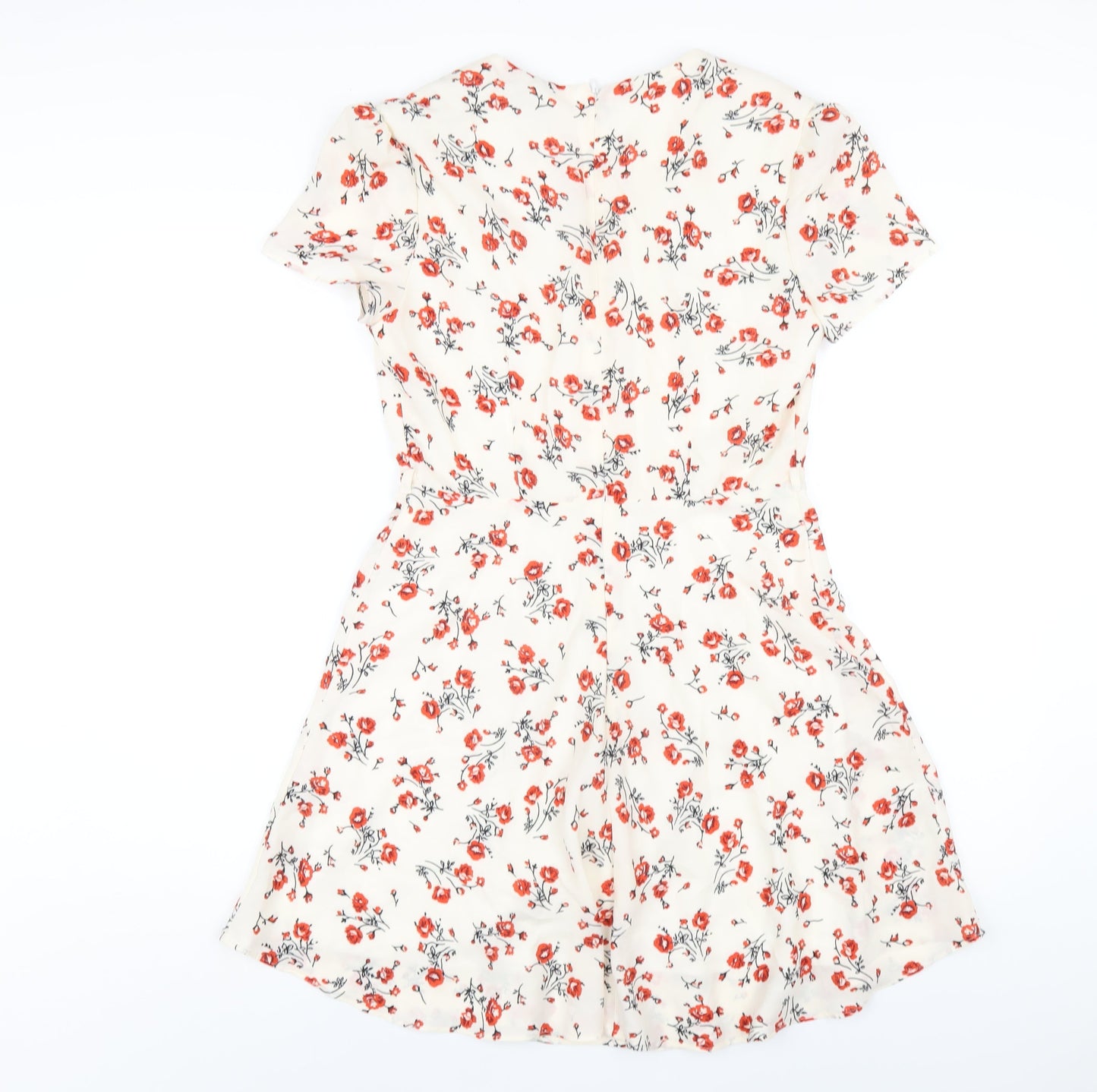 Glamorous Womens Ivory Floral Polyester A-Line Size S V-Neck Zip