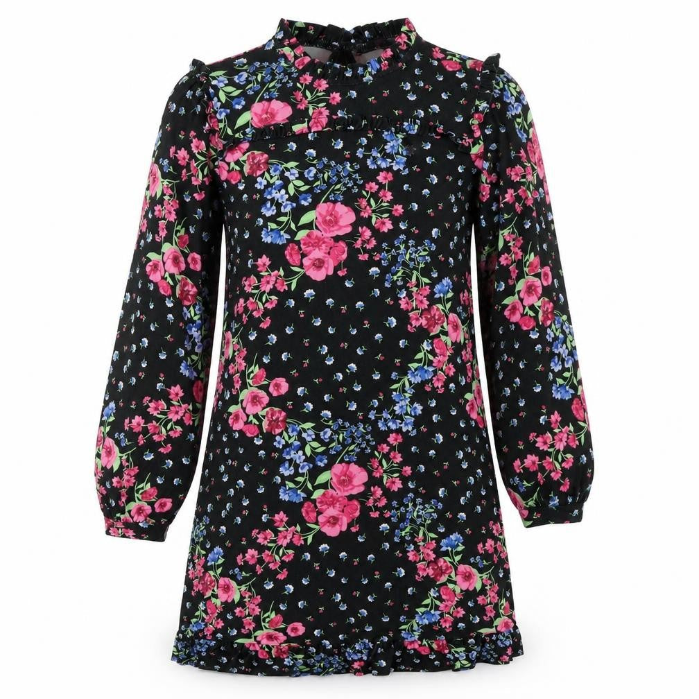 Oasis Womens Black Floral Polyester A-Line Size M Round Neck Button