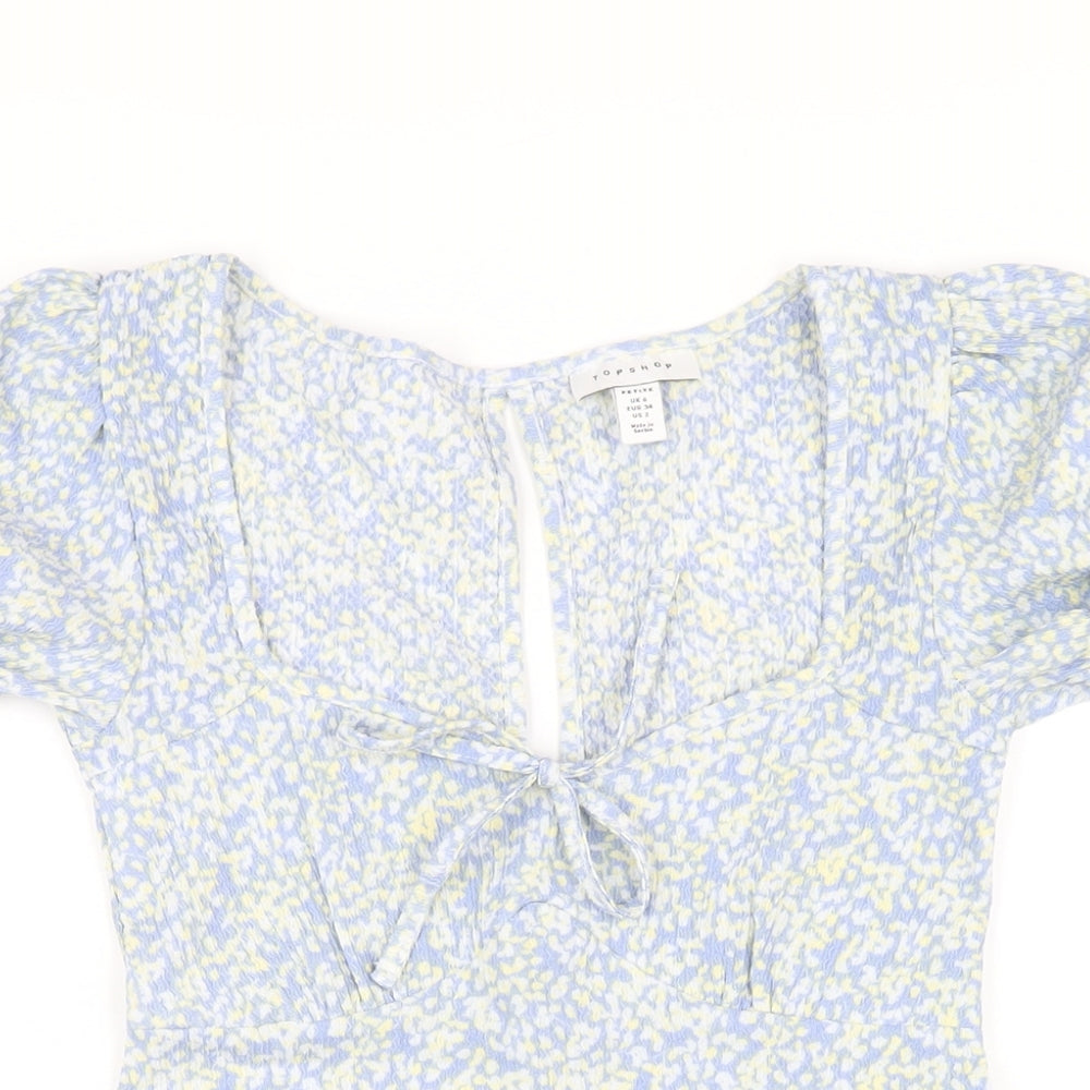 Topshop Womens Blue Geometric Polyester A-Line Size 6 Square Neck Pullover